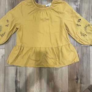 Madewell Mustard Lace Sleeve Top